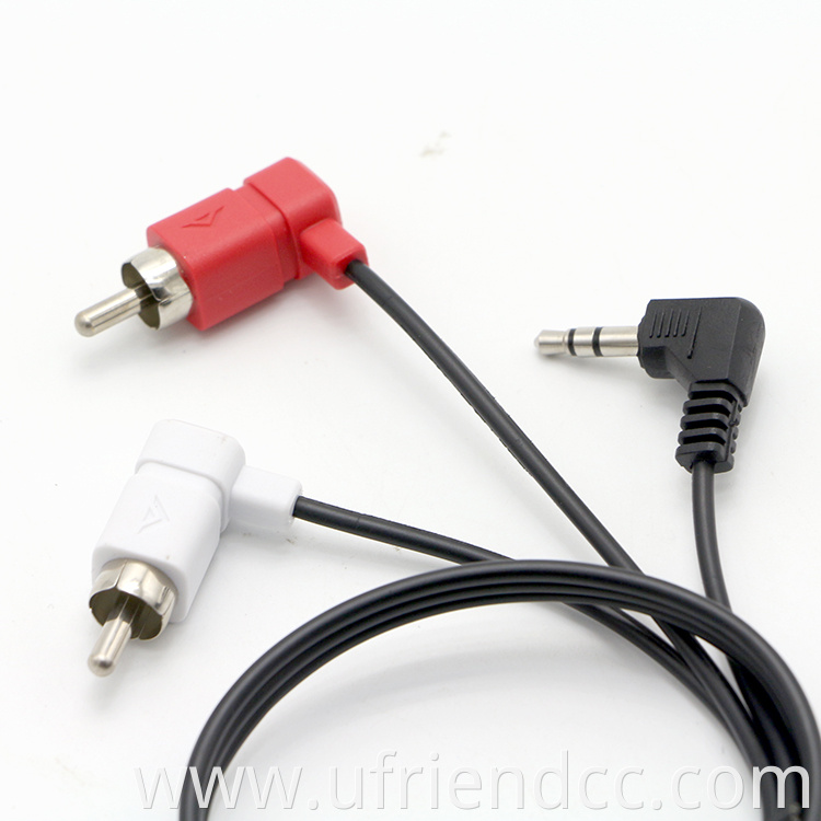 Audio Jack to RCA Connector AV Cable Custom Right Left Angle 90 Degree 3.5mm 3RCA Male 1m 2m 3m OEM Silver Polybag Accept Braid